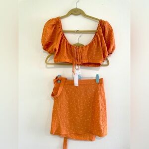 Two Piece Orange and Floral Outfit